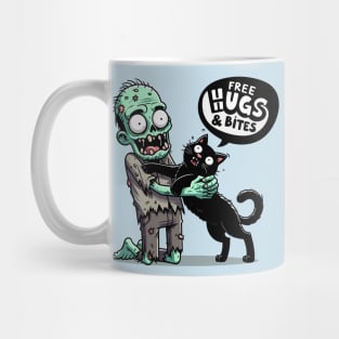 Free Hugs and bites - Zombie hugging black cat Mug